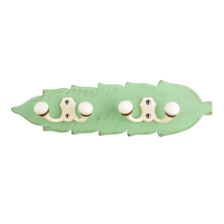 Green Cream Double Loop Ceramic Iron Wooden Hooks